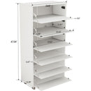 Mirror Shoe Cabinet With 6 Flip Drawers, Mirror Shoe Rack Organizer Store Ample Shoes, Mirror Shoe Storage With 4 Metal Legs, Door Opening Using Hand-Touch Flip-Out Door, White
