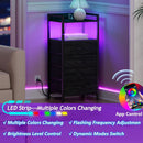 Black Nightstand With LED Lights And Built In Charging