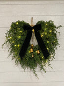 PreLit Cascading Juniper and Cedar Wreath with Bells