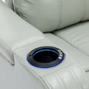 Modern PU Leather Power Recliner with Cooling Cup Holder, Bluetooth Speaker, LED Lights, USB Ports, Tray Table, Arm Storage, Grey