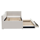 Full Size Upholstered Daybed with Trundle and Three Drawers, Beige