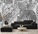 Black and White Exotic Leaves Wallpaper