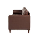 Mirod Mid-Century Modern PU Leather 3-Seat Sofa, Tufted Design, Solid Wood Legs, 2 Bolster Pillows, Comfortable Couch for Living Room & Home Office