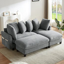 Modern L-Shaped Sectional Sofa with Storage, Movable Ottoman, and Throw Pillows, Grey Chenille, 83'