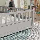 Full size Floor bed, integral construction with super high security barrier, door, children's floor bed frame, Montessori wooden children's floor bed, Support slat Grey