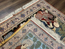 Persian Pictorial Rug 5 x 4 ft, Persian Isfahan Rug, Kork Wool on Silk Foundation, Signature from Master Weaver, Drums and Musical Instruments, Birds, Detailed