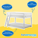White Twin Low Bunk Bed Solid Wood Frame For Kids Safe