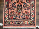 Persian Runner Rug 2.9 x 13.6, Semi Antique Vintage Persian Sarouk Hallway Rug, Wool Oriental Runner, Salmon and Cream, Floral Allover Hand Knotted