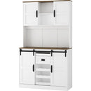 Farmhouse Bar Cabinet with Sliding Barn Door, Large Kitchen BuffetRustic Coffee Bar Sideboard Table,White