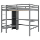 Full Size Loft Bed with Multifunction Shelves and Under-bed Desk, Gray