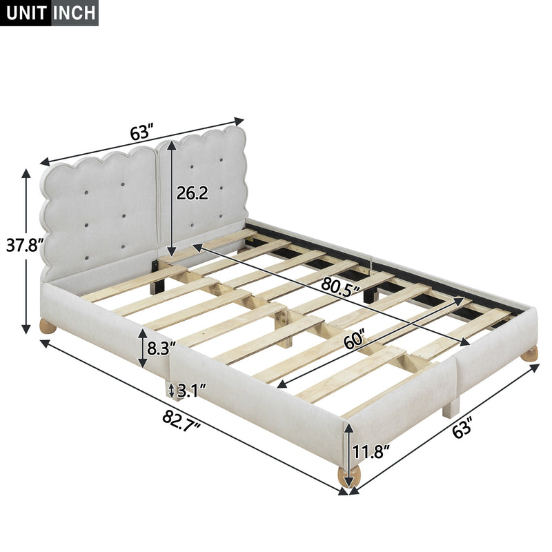 Queen Size Upholstered Platform Bed with Support Legs,Beige