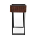 TREXM Solid Wood Entryway Table with Fluted Design, Retro Minimalist Console Table with Storage, Narrow Sofa Table with Metal Legs for Entryway Hallway Living Room(Honey+Black)