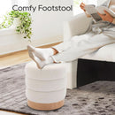 Cream Tufted Sherpa Ottoman Footstool Round Cushion