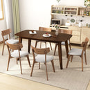 7-Piece Mid-Century Dining Set with Walnut Finished Frame, Upholstered Dining Chairs,Light Beige Chairs and Walnut Wood Table