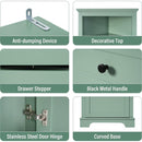 Green Triangle Tall Cabinet with 3 Drawers and Adjustable Shelves for Bathroom, Kitchen or Living Room, MDF Board with Painted Finish