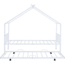 Twin Size Metal House Bed with Twin Size Trundle, White