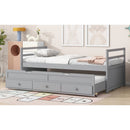 Twin Size Bed with Headboard, Footboard, Trundle and Three Storage Drawers, Twin Size Pine Wood Bed with Headboard, Footboard,Grey