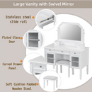 Elegant White Makeup Vanity Desk with Adjustable Mirror and Storage, MDF and Solid Wood Construction, 44.4'