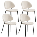 Set of 4 Upholstered Boucle Fabric Dining Chairs Mid-Century Modern Dining Chairs with Curved Backrest for Dining Room Kitchen (White)