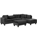Modern Sectional Sofa with Storage Ottoman, L-Shape Couch with 2 Pillows and Cup Holders, Black Velvet, 105'