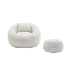COOLMORE Modern Extra Large Round Bean Bag Chair with Footrest for Living Room, Chenille Fabric Lazy Sofa with Pillow for Adults, Teenagers,Child, Suitable for Bedroom, Dormitory, Study Room