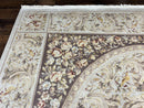 Aubusson Rug 10x14, Wool & Silk Highlights Hand Knotted Vintage Carpet, Birds Flowers, Fine Details, Elegant