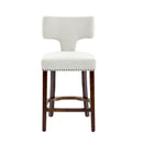 Mid Century Modern Counter Height Bar Stools Set of 2, Farmhouse Linen Fabric Upholstered Accent Chair Curved Backrest with Copper Nails around,Kitchen Chairs with Hardwood Frame, Beige
