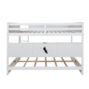 Queen Over Queen Bunk Bed with Built-in Storage Cabinets,Charging Station,Ladder,Safety Guardrails,Solid Pine Wood Bunk Bed,White
