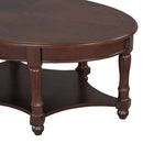 Vintage Oval Coffee Table with Drawer and Storage Shelf, Antique Cocktail Table in 45', French Country Accent Table for Living Room,Walnut