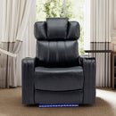 Modern PU Leather Power Recliner with Cooling Cup Holder, Bluetooth Speaker, LED Lights, and Tray Table in Black