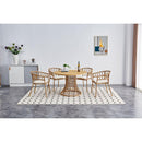 Outdoor dining simple bamboo chair table, PE ratten round table 110CM plastic wood top