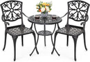 Black Bistro Set Umbrella Hole Cast Aluminum Outdoor Patio