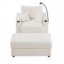 Modern Style Single Sofa with Storage, Movable Ottoman, USB Ports, Cup Holders, Phone Holder, Beige Corduroy, 41.7'