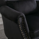 Elegant Black Velvet Wingback Chair With Ottoman Set