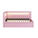 Upholstered Twin Size Platform Bed with USB Ports and LED Belt, With Trundle, Pink