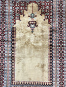 Bokhara Prayer Rug 3x5, Pakistani Turkoman Carpet, Tan, Handmade Vintage Wool Carpet