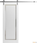 Planum 0888 Painted White Barn Door with Frosted Glass and Silver Rail