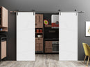 Planum 0990 Painted White Matte Double Barn Door and Silver Rail