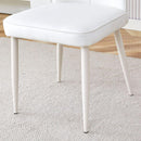 Modern minimalist dining chair, white PU leather curved back and seat cushion, white metal chair legs, suitable for dining room, bedroom, living room. A set of 2 chairs. 008