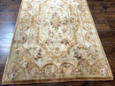 Chinese Aubusson Rug 3.6 x 5, Beige and Gold, Handmade Vintage Elegant European Design Carpet, Plush Wool, Handmade