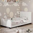 Twin Size Upholstered Platform Bed with Guardrail, White