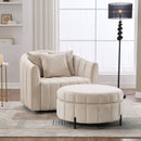 Oversized 40.35 in. Velvet Swivel Barrel Accent Chair and Ottoman Set with Storage, Beige