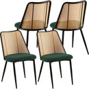 Green Rattan Dining Chairs Set of 4,Boucle Chairs with Natural Cane Back, Upholstered Dining Room Kitchen Chair for Dining Room Kitchen, Living Room