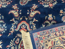 Sino Persian Kerman Rug 10x14, Blue and Beige, Floral Medallion, Fine 240 KPSI