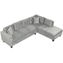 Modern Sectional Sofa with Storage Ottoman, L-Shape Couch with 2 Pillows and Cup Holders, Gray Velvet, 105 inch