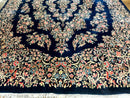 Antique Persian Kerman Rug 10x13, Navy Blue Floral Carpet, Fine 270 KPSI