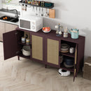 70' Rattan Buffet Cabinet with Storage, 4-Door Sideboard Buffet Cabinet with Adjustable Shelves for Kitchen, Living Room and Dining Room, Easy Assembly,Brown