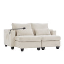 Convertible Chaise Lounge 63' Loveseat Sofa Bed with USB Ports, Cup Holders, Phone Holder, Storage, Beige Corduroy