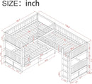 Triple Bunk Bed for Kids L Shaped Solid Wood Gray Twin Size
