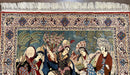 Persian Pictorial Rug 5 x 4 ft, Persian Isfahan Rug, Kork Wool on Silk Foundation, Signature from Master Weaver, Drums and Musical Instruments, Birds, Detailed